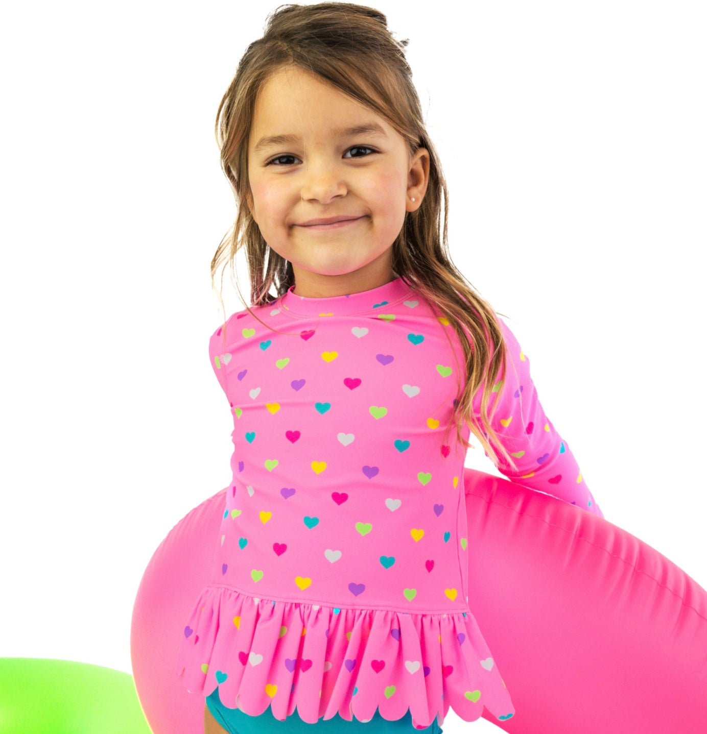 Scallop Hem Long Sleeve Rash Guard 2-Piece, With Signature Rear Ruffles