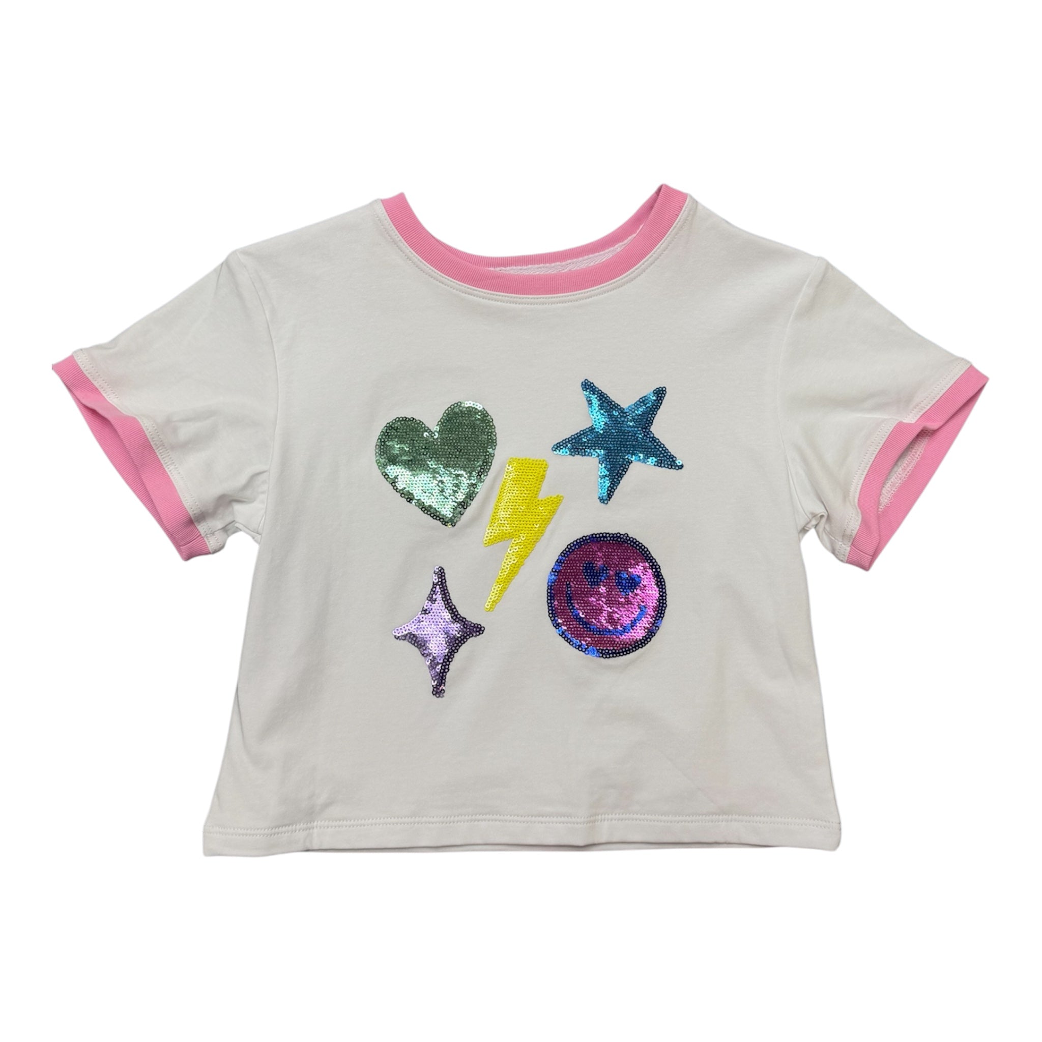 Sequin Bright Emojis White Boxy Tee