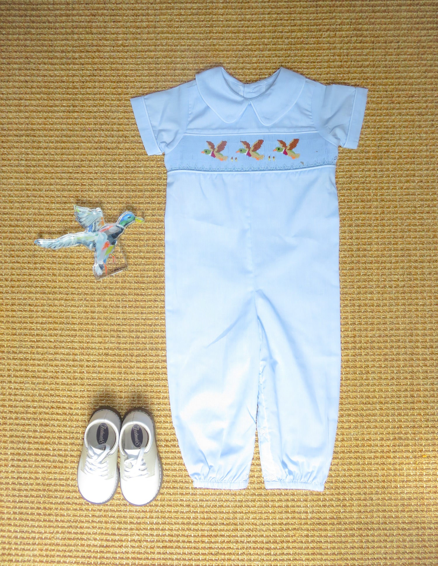 Blue Rowan Long Romper - Duck Trio