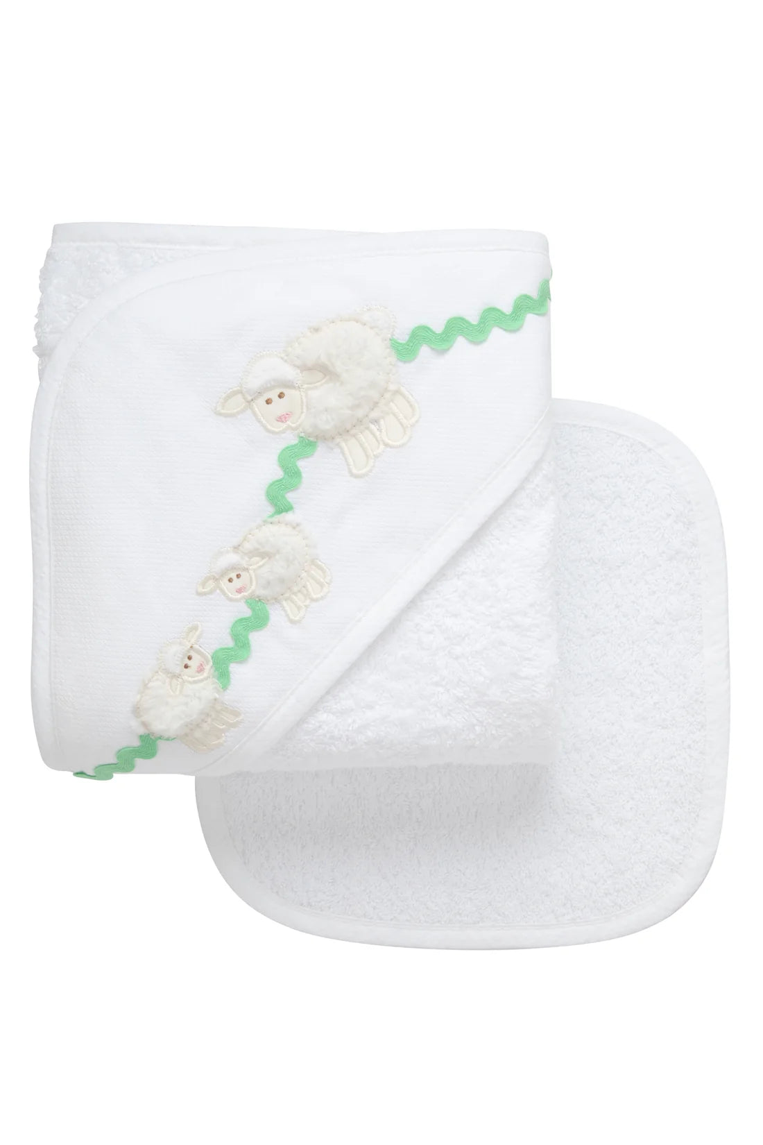 Lamb Baby Hooded Towel &amp; Washcloth Set, White