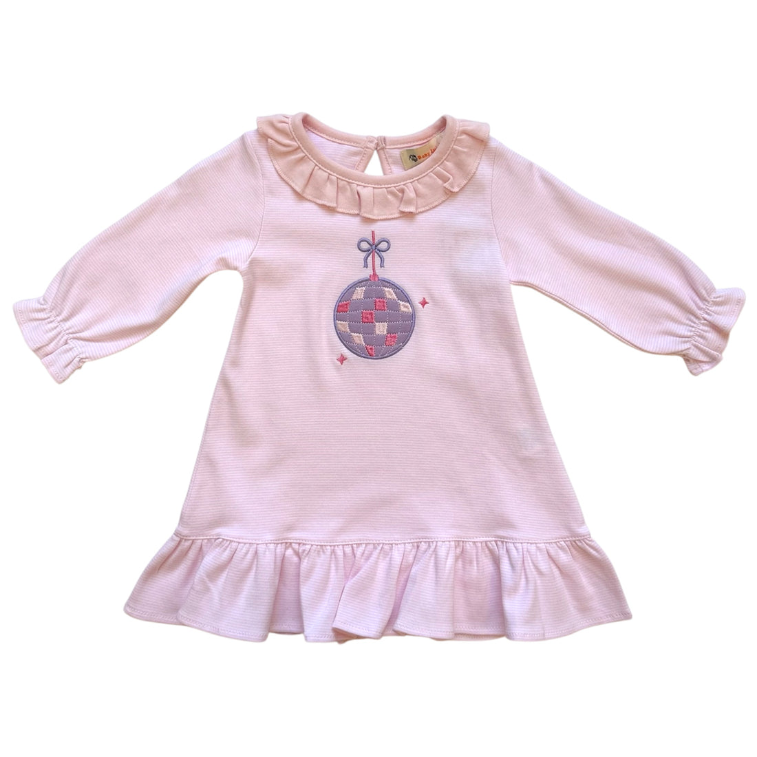 Disco Ball Pink Striped Long Sleeve Dress