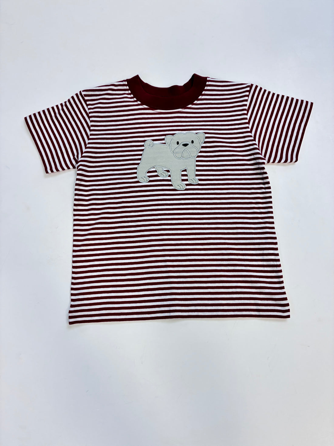 Maroon Stripe Bulldog Appliqué Top
