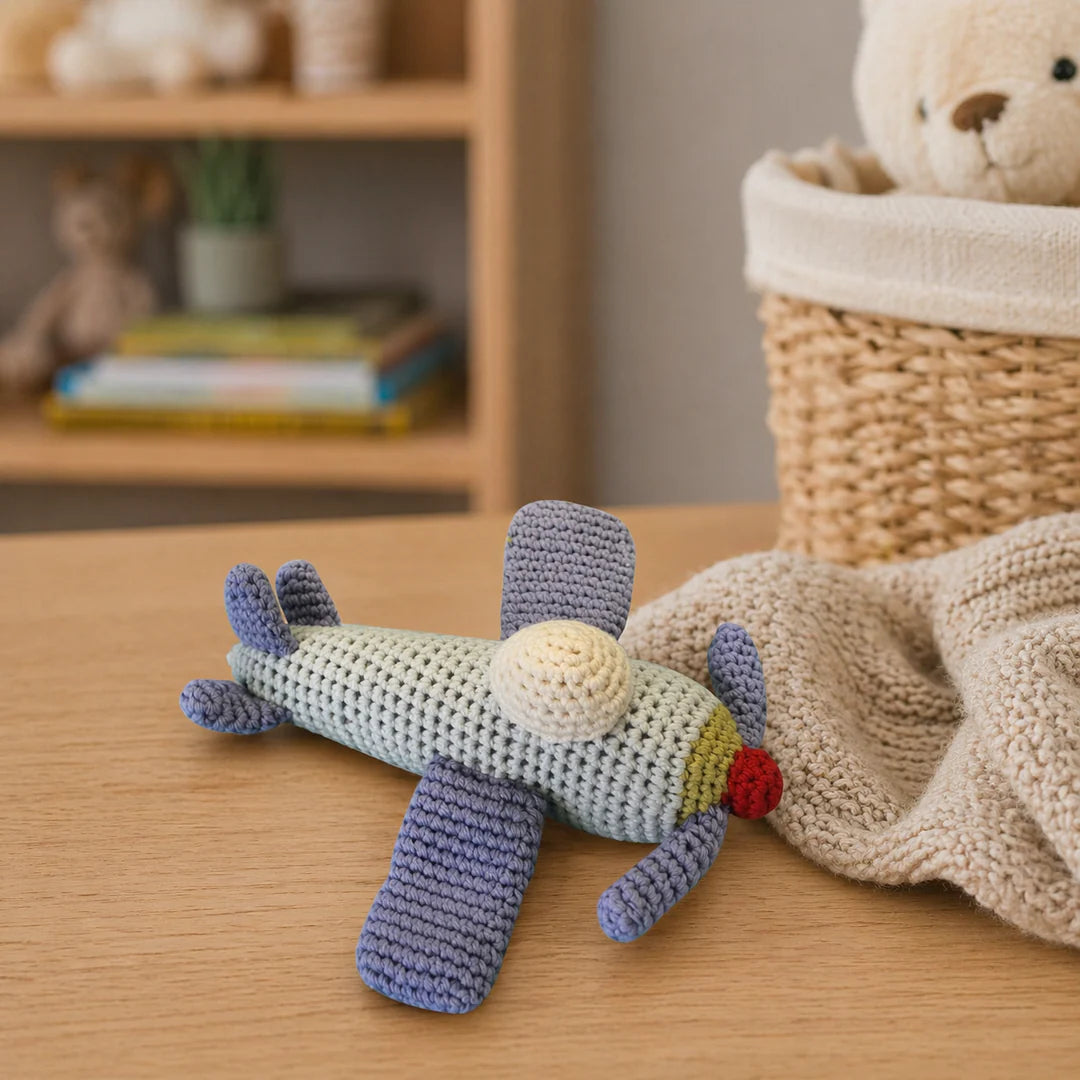 Airplane Hand Crochet Rattle 6"