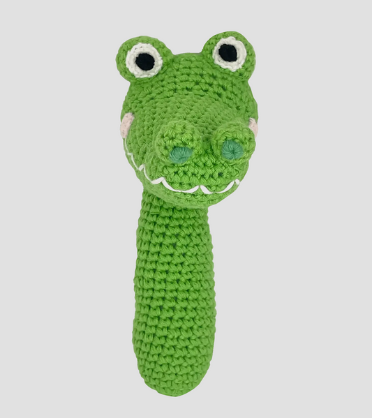 Measures 6 inches in size.

Made with 100% cotton yarns and eco-friendly dyes.

Tested 100% safe by U.S. Product Safety Commission Standards.

100% lovable and huggable!

Machine washable, lay flat to dry.

All details are sewn on instead of using small pieces.

A perfect hand crochet rattle for babies and toddlers.