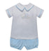 Beep beep! Make way for the Aubrey Bloomer Set! Your little boy will look absolutely adorable in this playful ensemble featuring a crisp white top with blue piping and matching blue bloomer shorts. The embroidered dump truck adds that perfect touch of fun for your tiny construction enthusiast. Ready for adventures from sandbox to family photos!