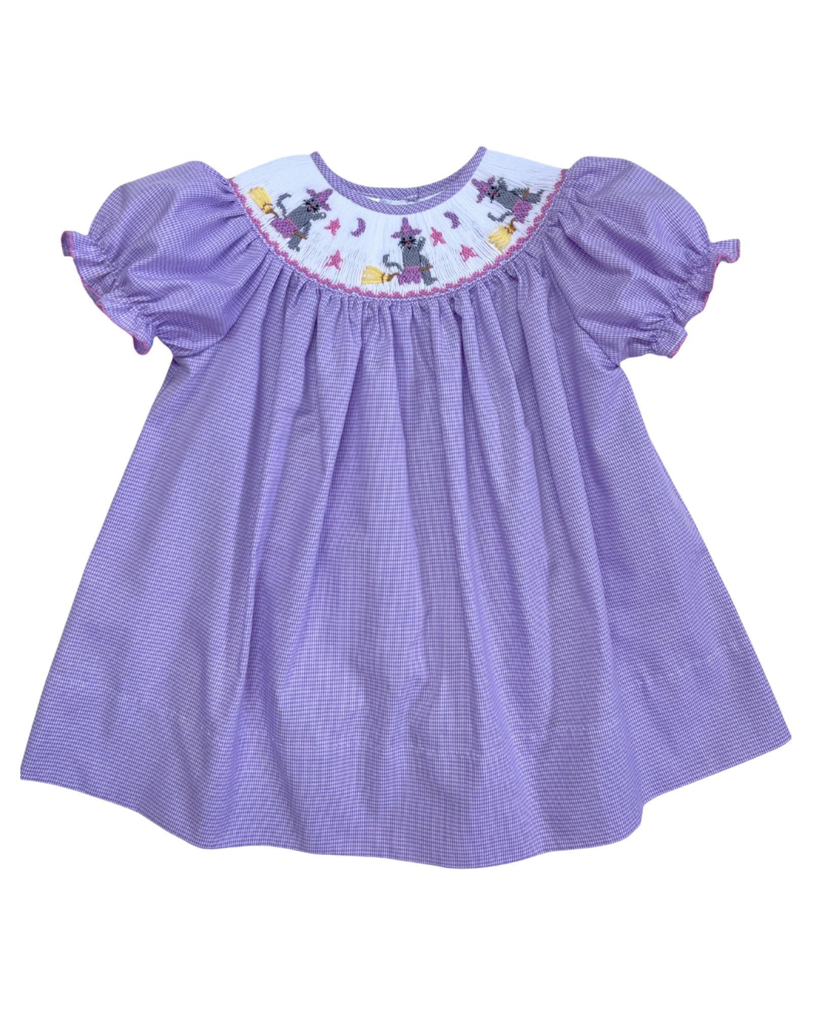 Smocked Halloween Cat Lavender Dress