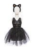 Our new Black Cat Dress & Headband is the purrfect ensemble for your little feline aficionado! The dress features a sleek black design adorned with a charming cat face printed in shimmering rose gold on the chest. Its skirt dazzles with golden heat-sealed sparkles, adding a touch of glamour to every twirl. And what&