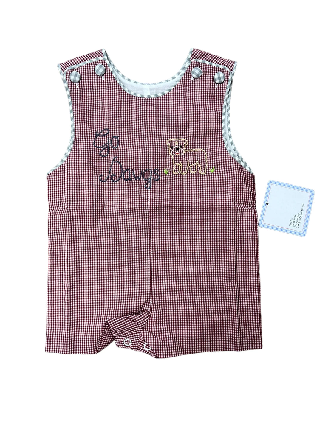 Go Dawgs Embroidery Jon Jon, Maroon/White Gingham