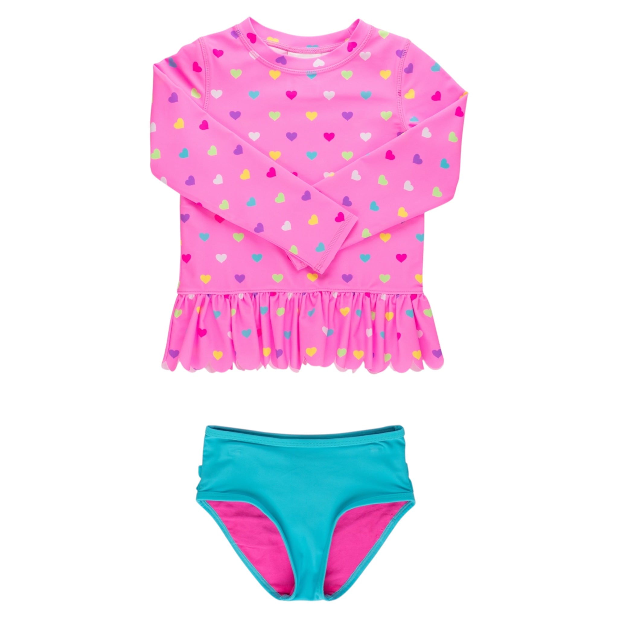 Scallop Hem Long Sleeve Rash Guard 2-Piece, With Signature Rear Ruffles