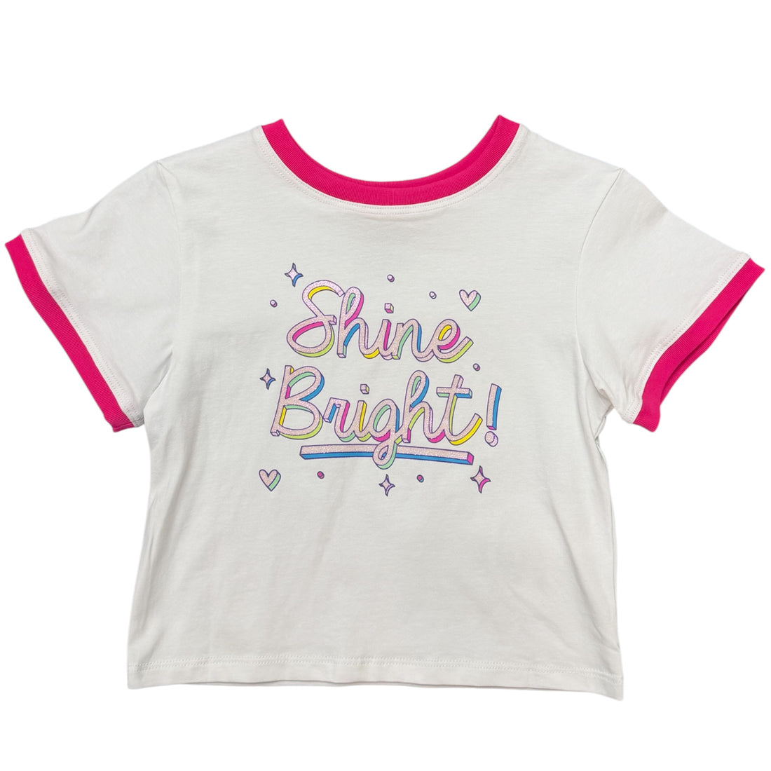 Shine Bright Pink Glitter White Boxy Tee