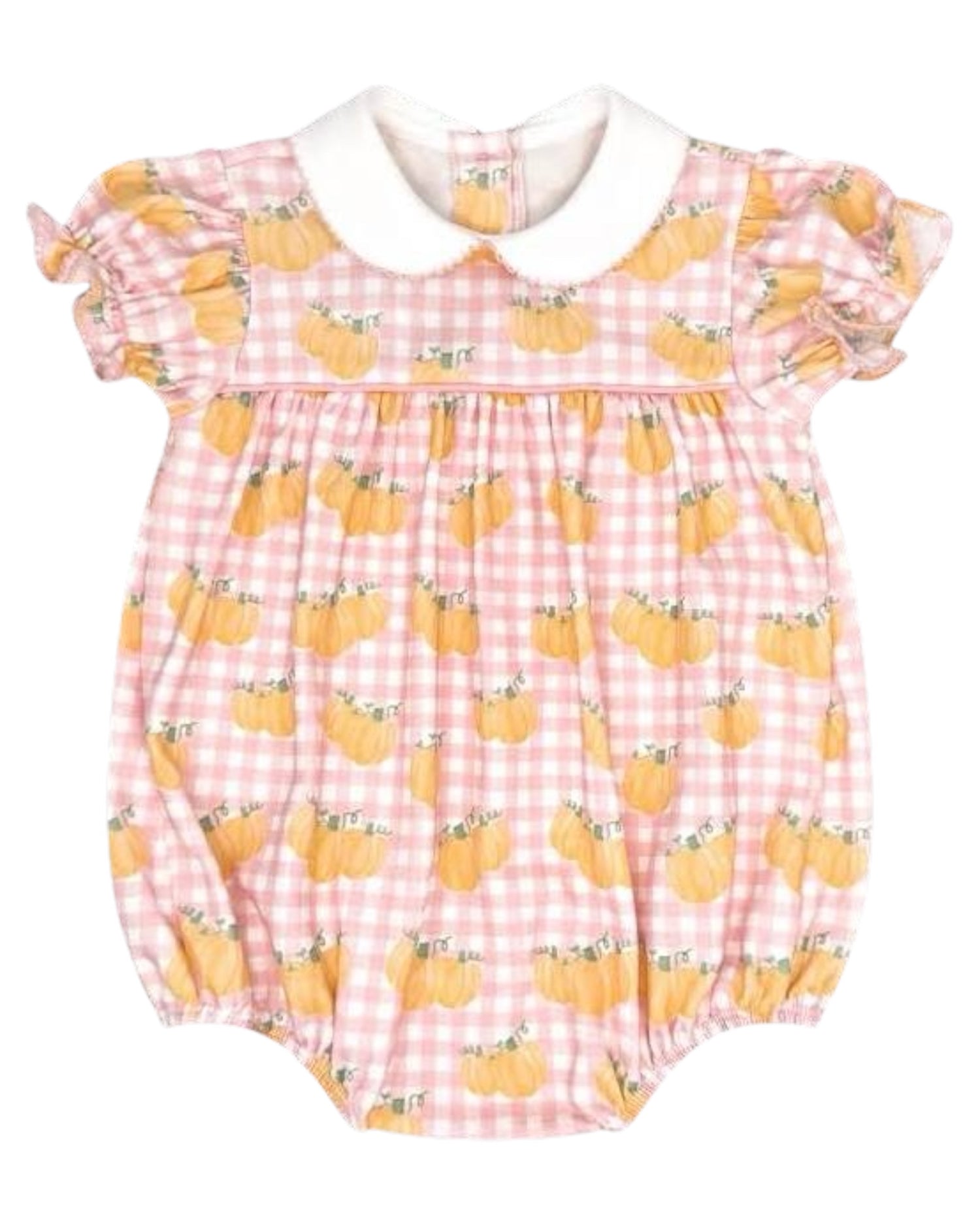 Create picture-perfect moments with the Lullaby Set classic Charleston Bubble in our woven custom Little Pumpkins with Pensacola Pink piping and ric rac trim. Your little girl will be halloween-ready.