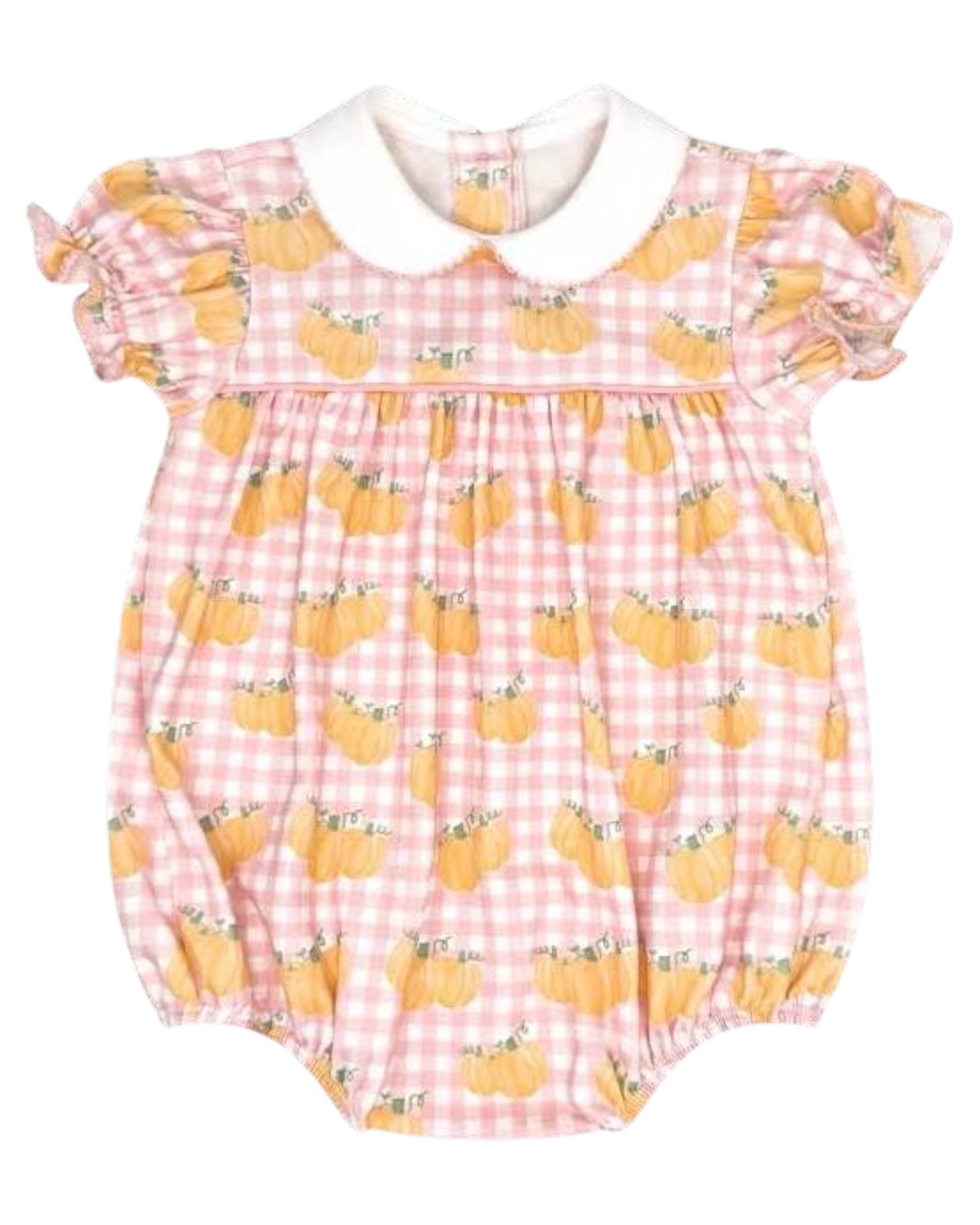 Create picture-perfect moments with the Lullaby Set classic Charleston Bubble in our woven custom Little Pumpkins with Pensacola Pink piping and ric rac trim. Your little girl will be halloween-ready.