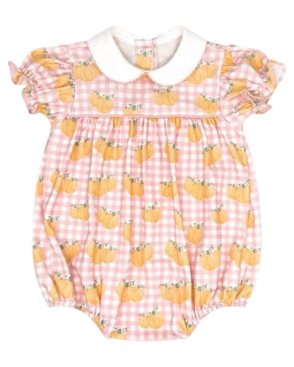 Create picture-perfect moments with the Lullaby Set classic Charleston Bubble in our woven custom Little Pumpkins with Pensacola Pink piping and ric rac trim. Your little girl will be halloween-ready.