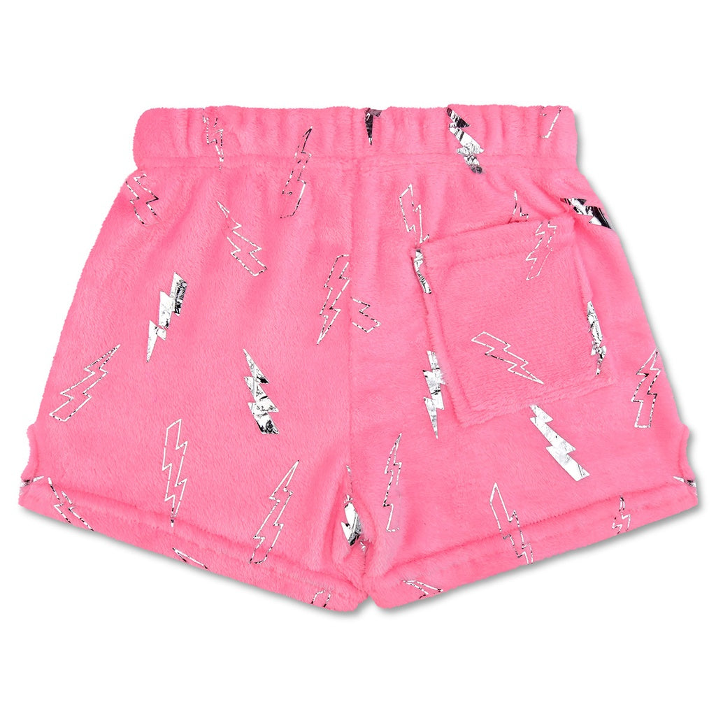 Pink Foil Lightning Plush Shorts
