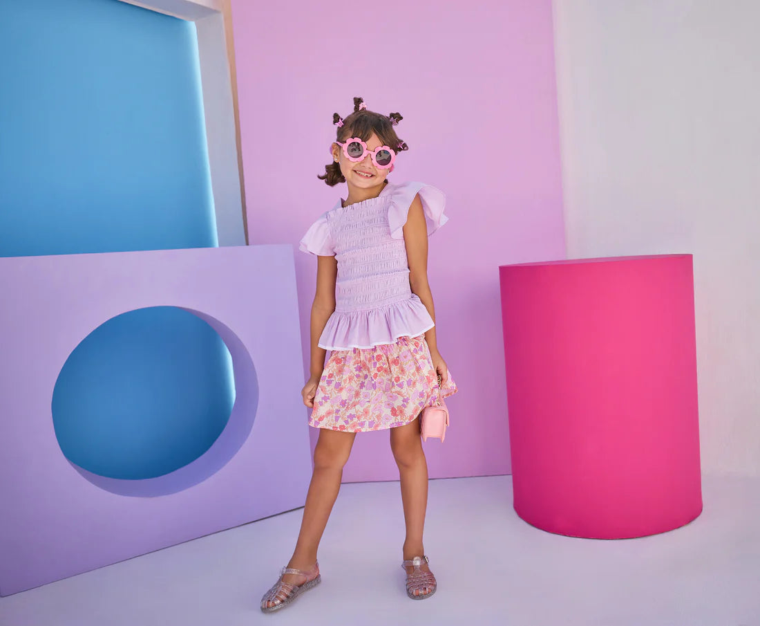 Shirred Circle Skirt - Lisle Lavender Floral