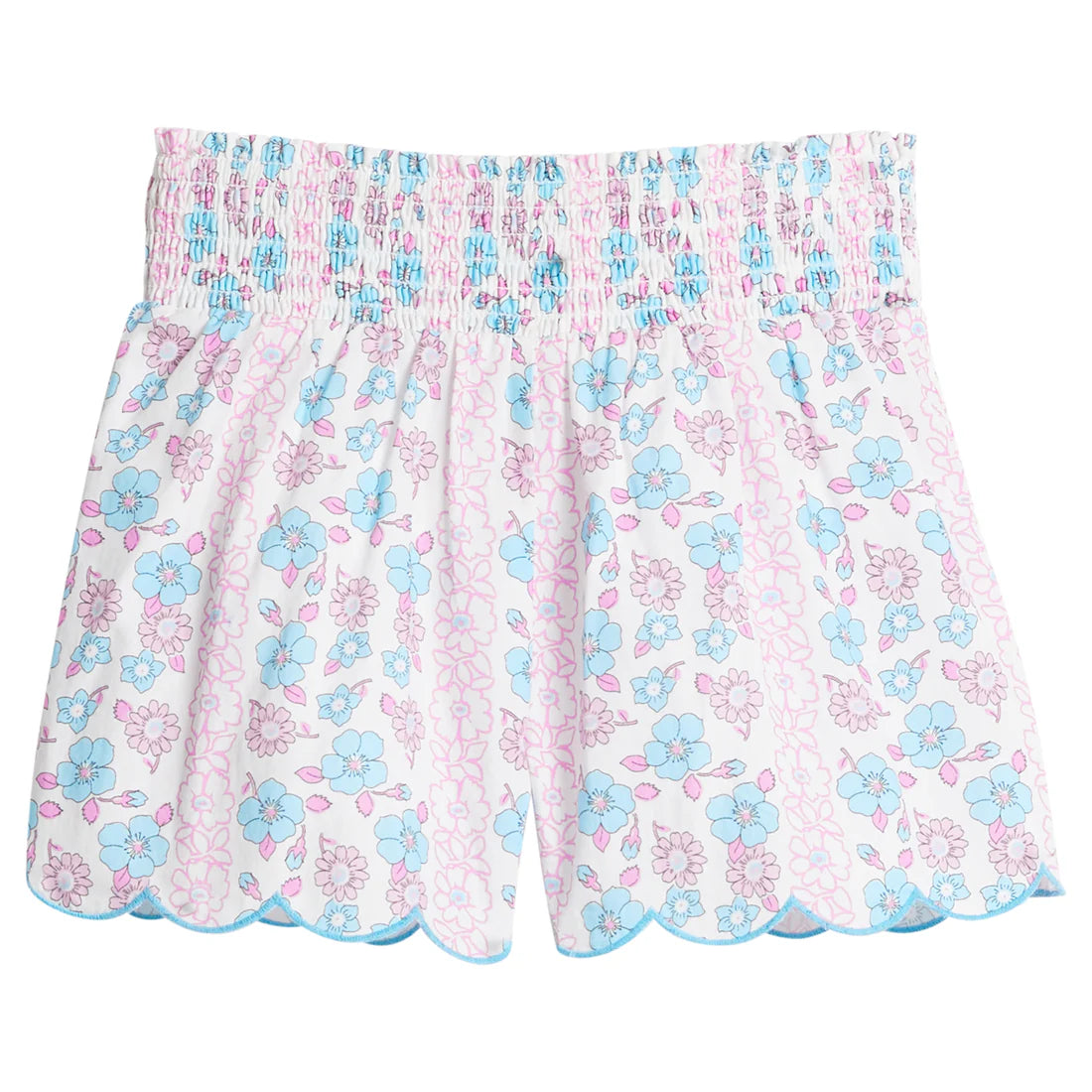 Shirred Scallop Shorts - Marguerite Floral Pink
