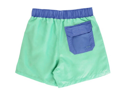 These lightweight board shorts were made for waterside adventures! Featuring a classic cut with elasticized waist and a fun colorblock, the contrasting back pocket instantly elevates this everyday basic.