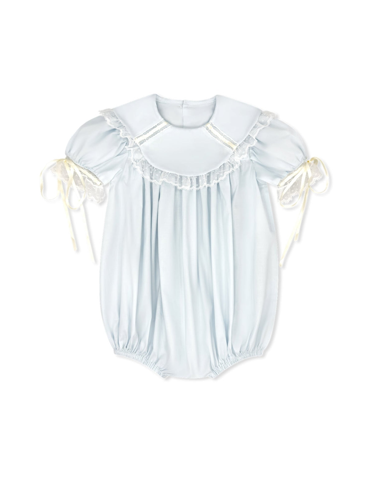 Blessings Blue Batiste with Ecru Lace and Ecru Satin Ribbon Details