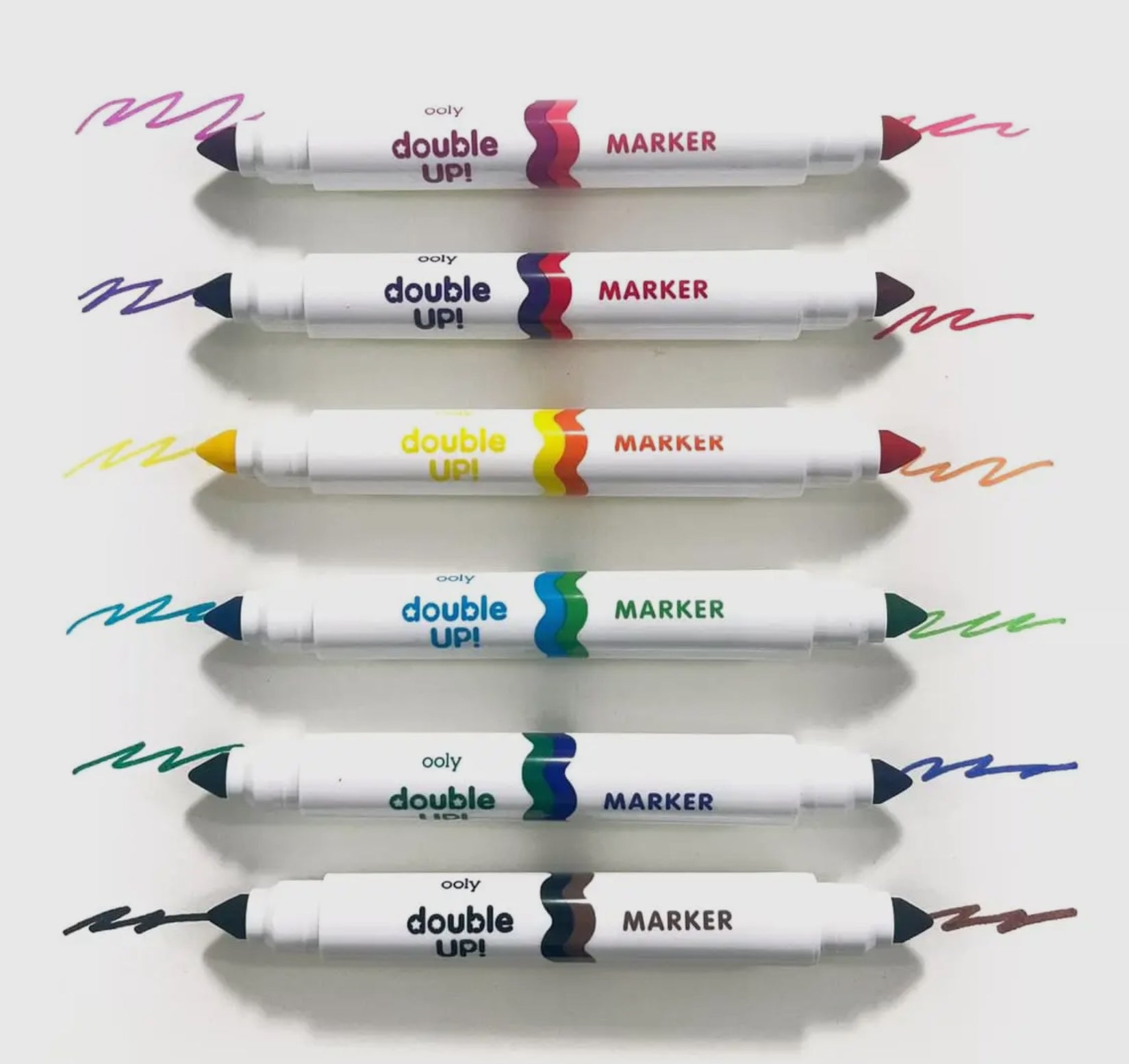 Double Up! Double Ended Markers - Set of 6/12 Colors These durable, versatile markers for kids have two different colors - one on each end. So while there are six markers in the set, there are actually 12 colors in total. Their handy design makes Double Up! Double Ended Markers - Set of 6/12 Colors  convenient for travel, so your kiddo can have the tools they need when they&