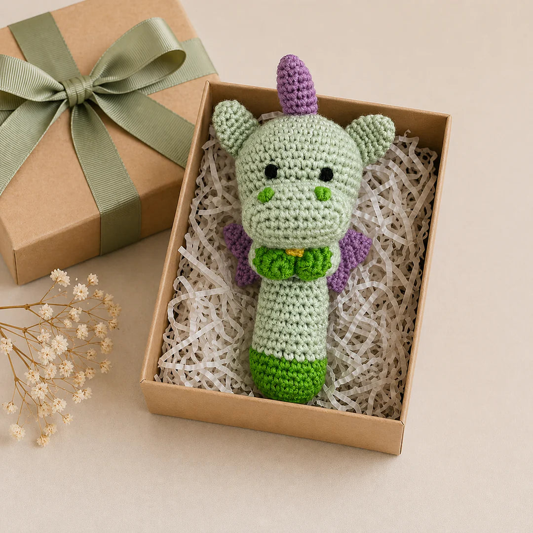 Dragon Crochet Stick Rattle 6"