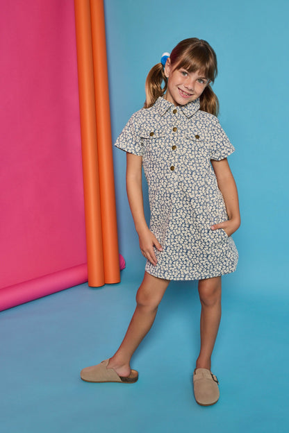 Safari Popover Dress - French Blue Corduroy
