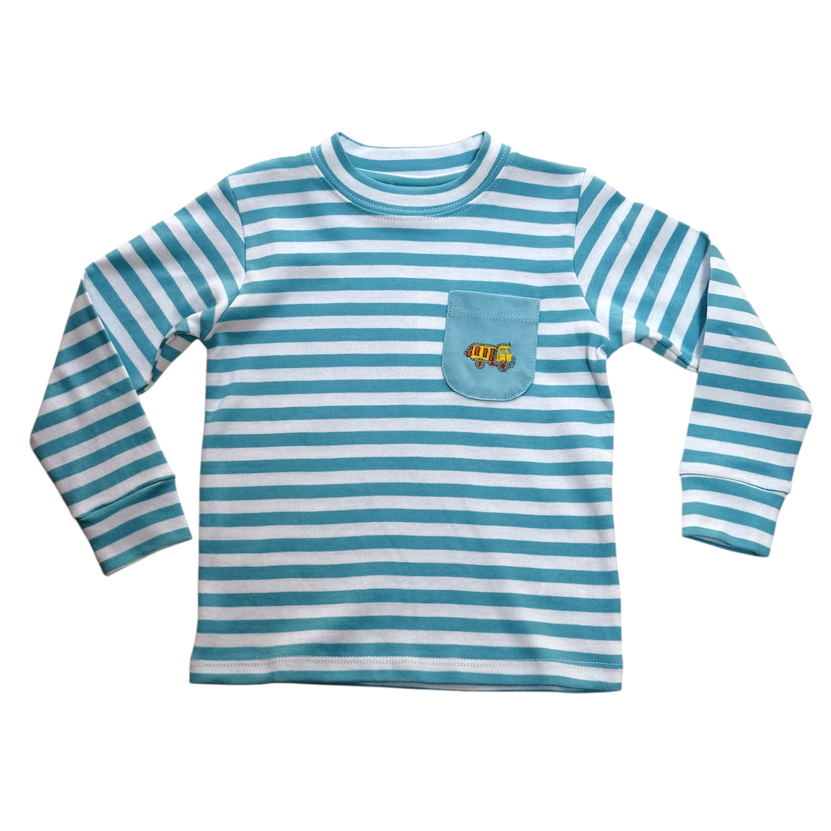 Mini Dan Dump Truck Long Sleeve Striped Pocket Tee