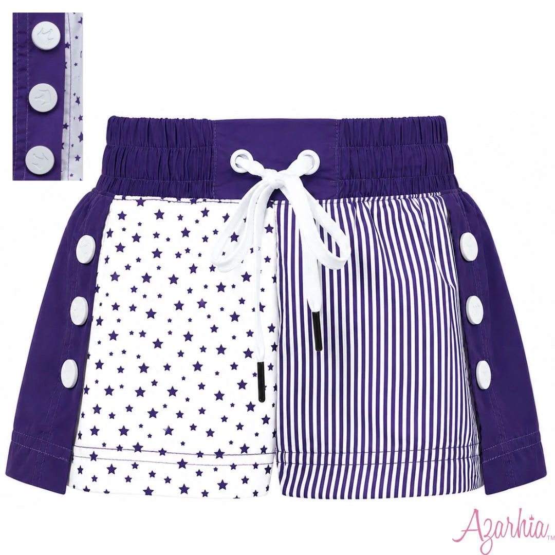 Stars and Stripes Purple Color Block Shorts