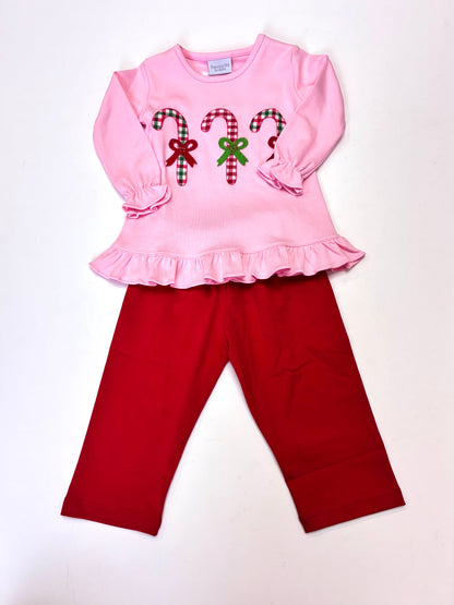 Candy Cane Long Sleeve Ruffle Pant Set