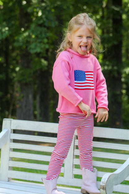 Roll Neck American Flag Sweater Pink
