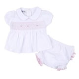 Short Sleeve Lily &amp; Lucas Ruffled Diaper Set with Pink Trim