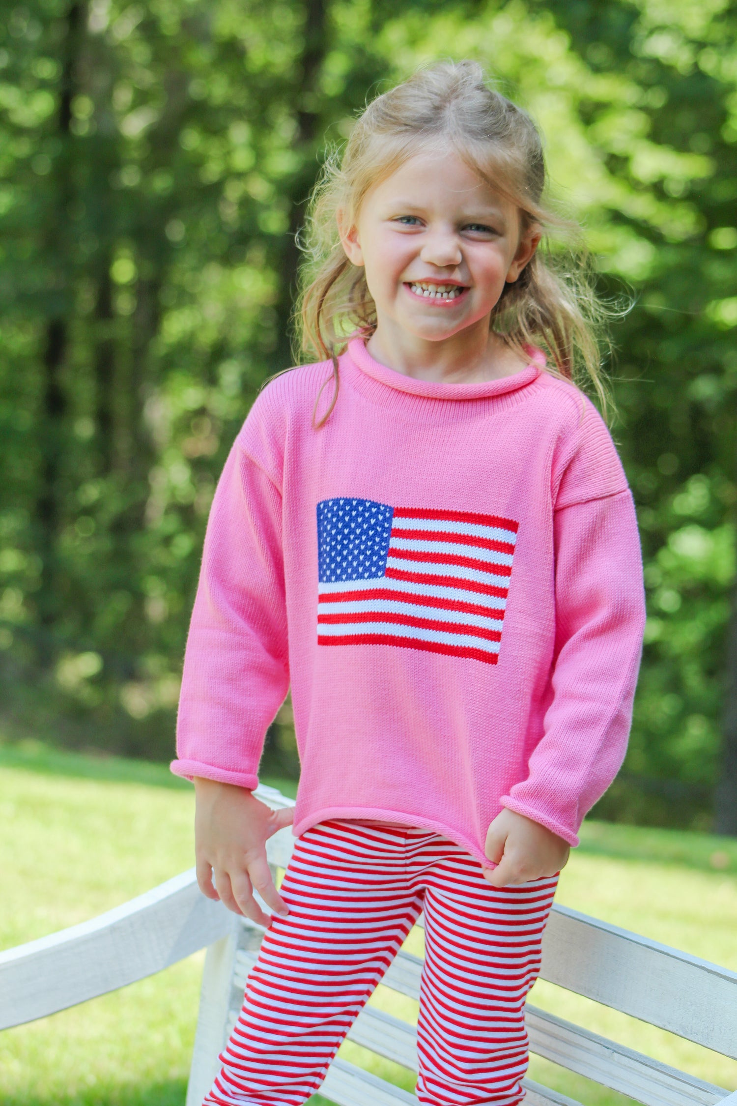 Roll Neck American Flag Sweater Pink