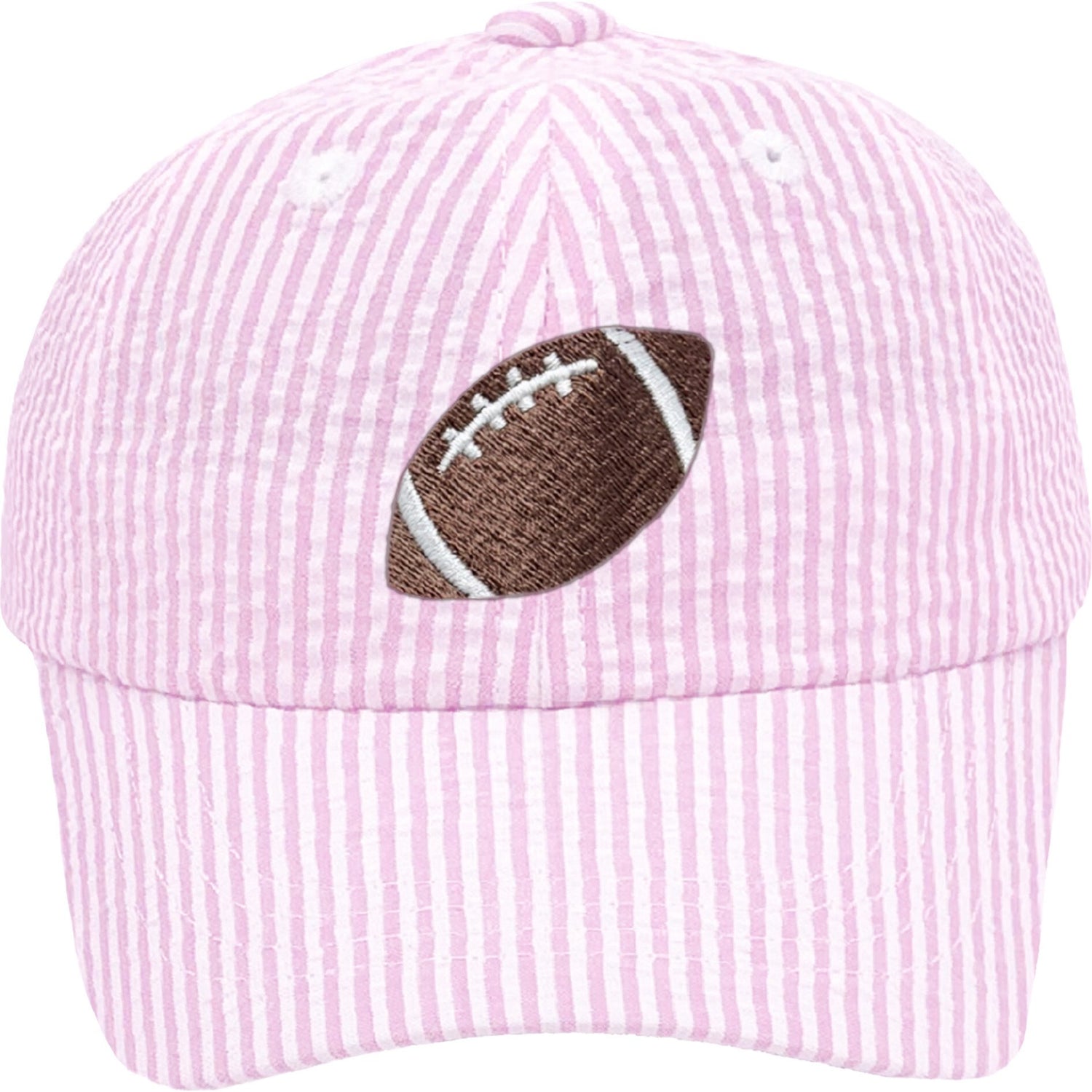 Football Seersucker Bow Baseball Hat, Pink
