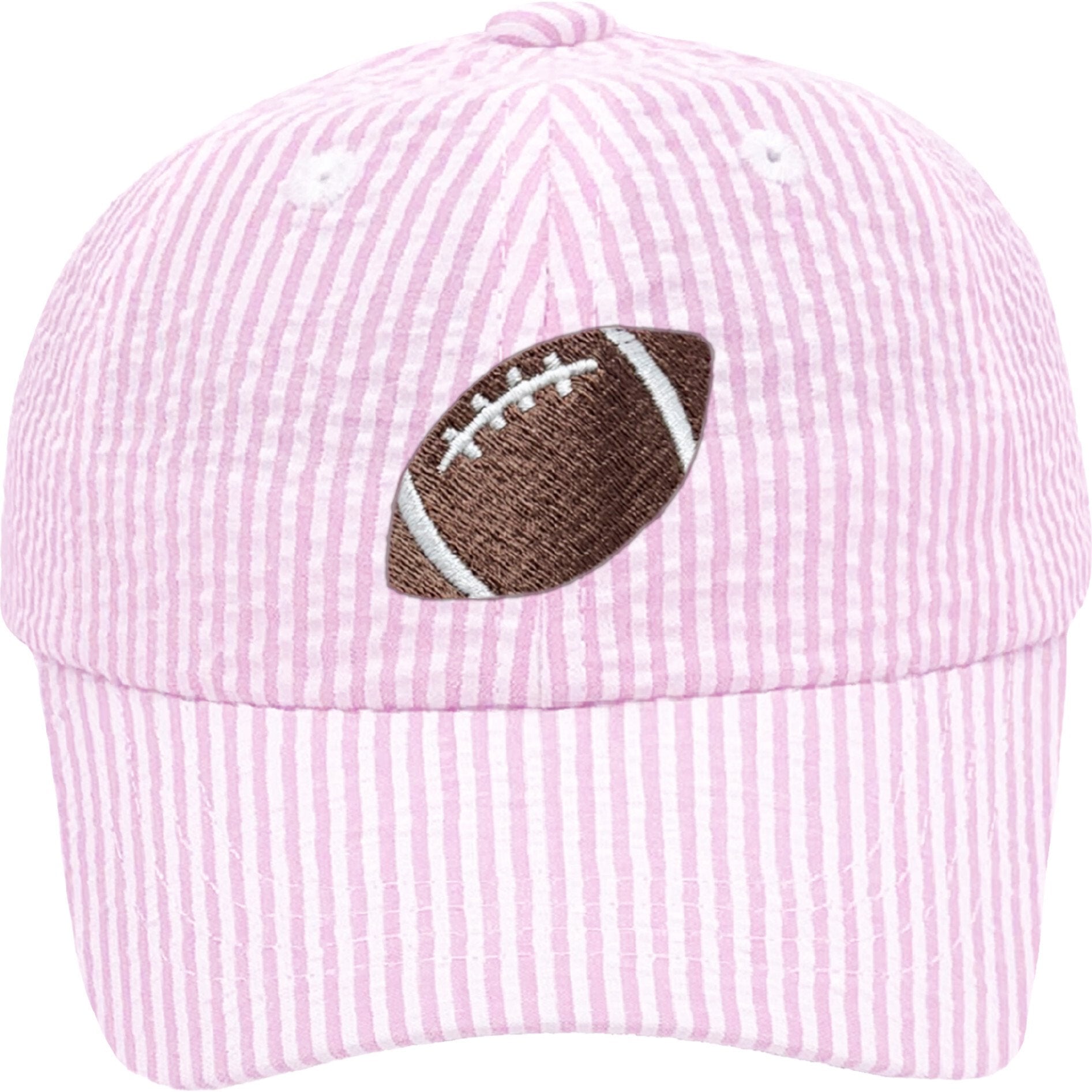 Football Seersucker Bow Baseball Hat, Pink