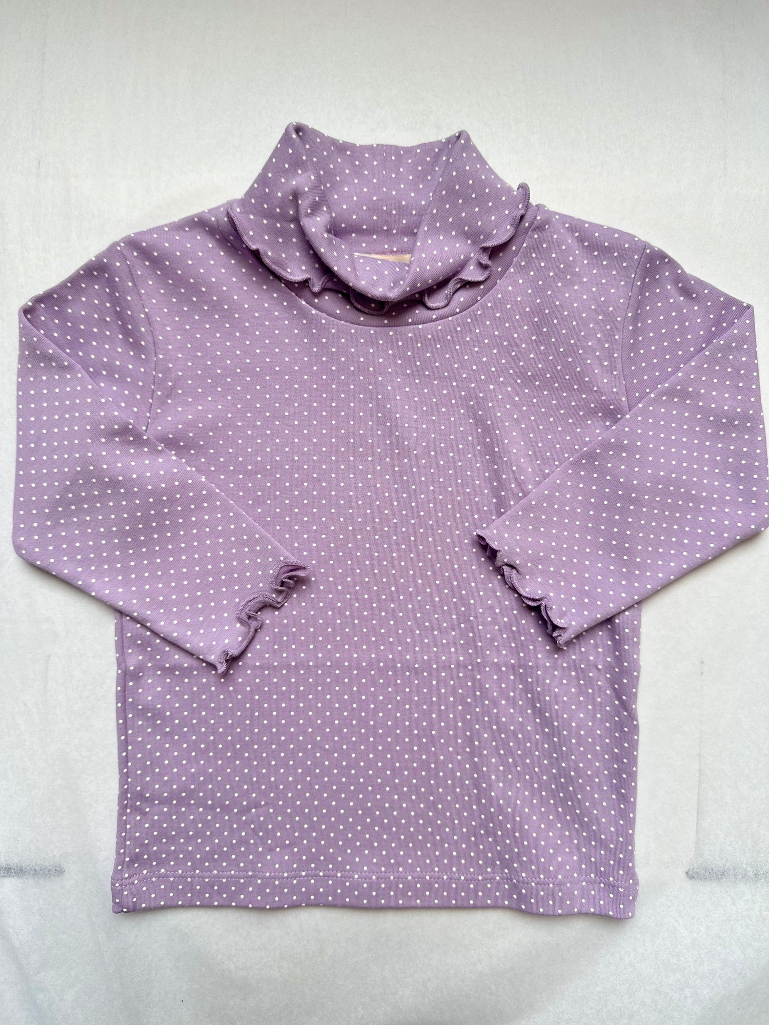 Purple Polka Dot Lettuce Hem Turtleneck