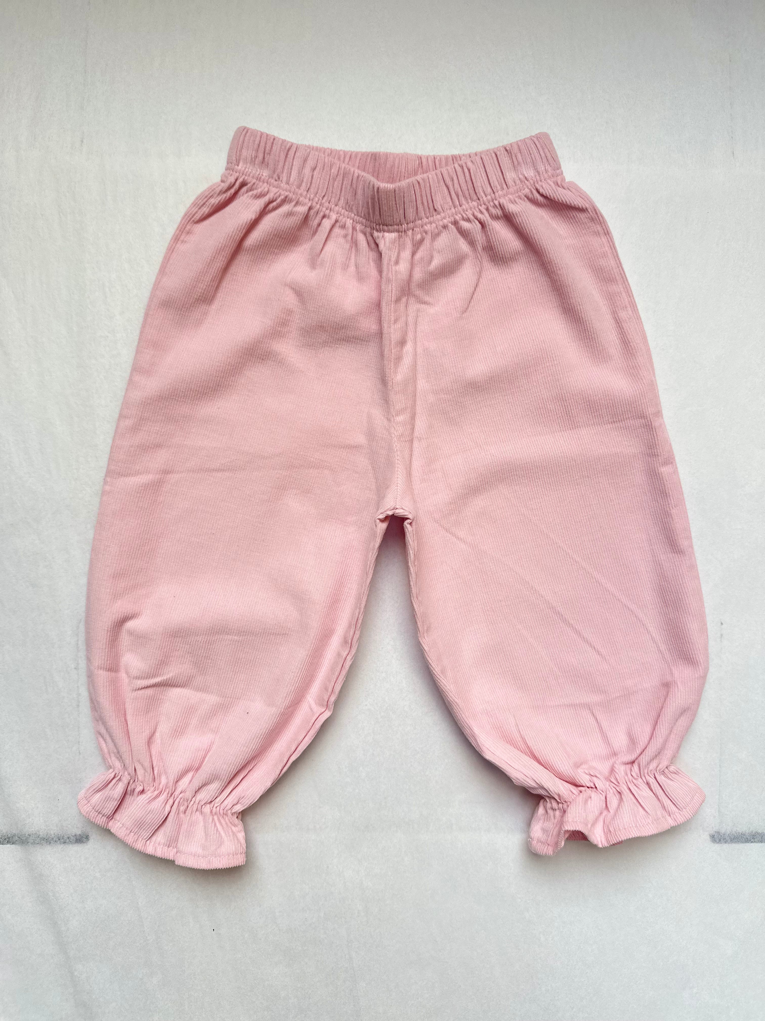 Pink Corduroy Ruffle Bottom Pant