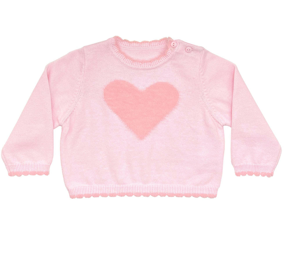 Fuzzy Heart Lightweight Knit Sweater in Pink