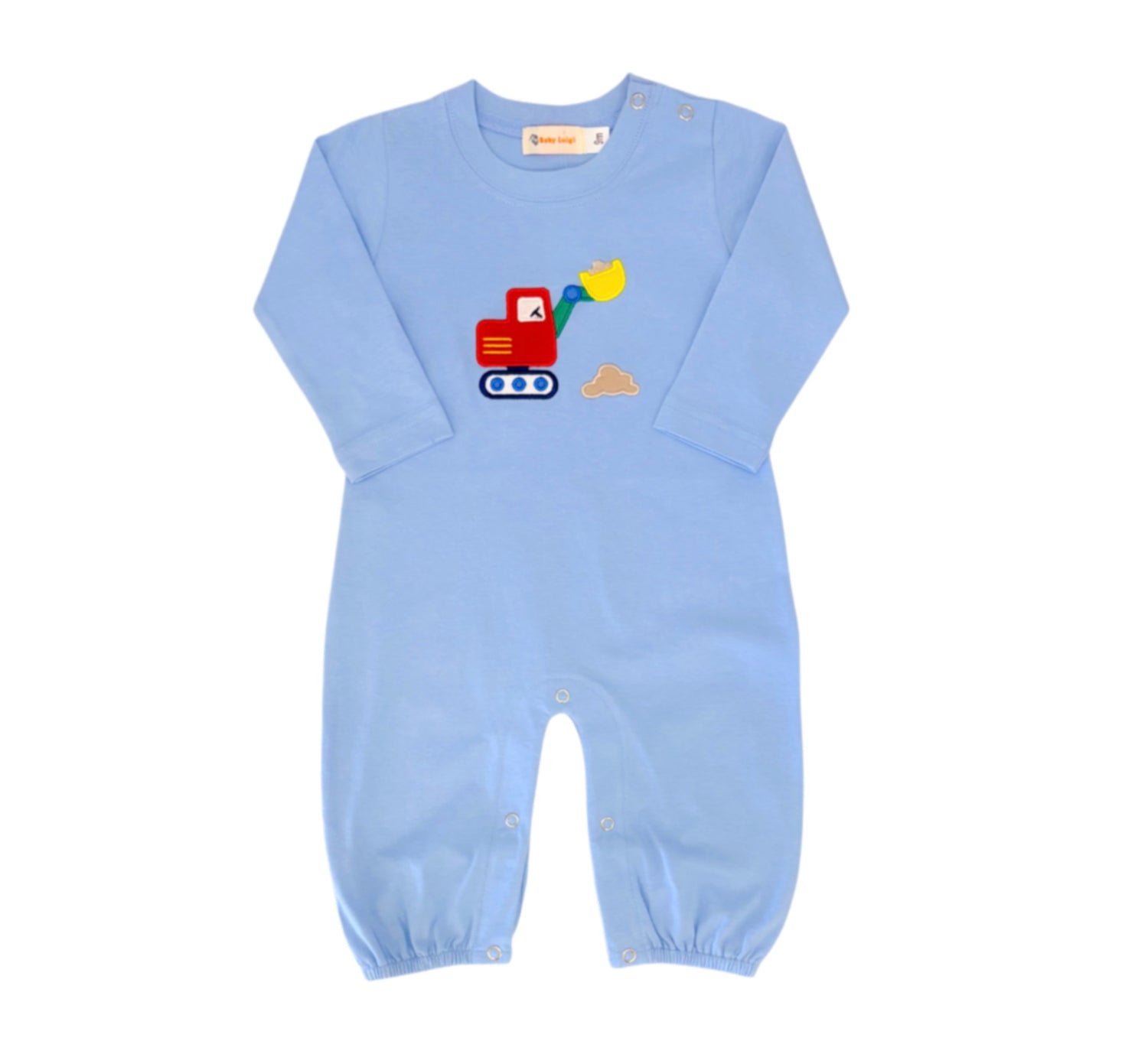 Blue Backhoe Long Sleeve Romper