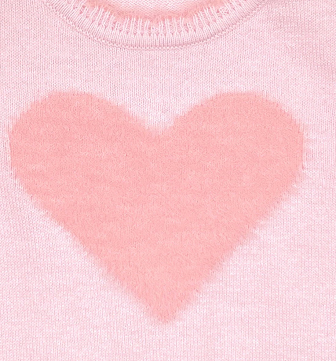 Fuzzy Heart Lightweight Knit Sweater in Pink