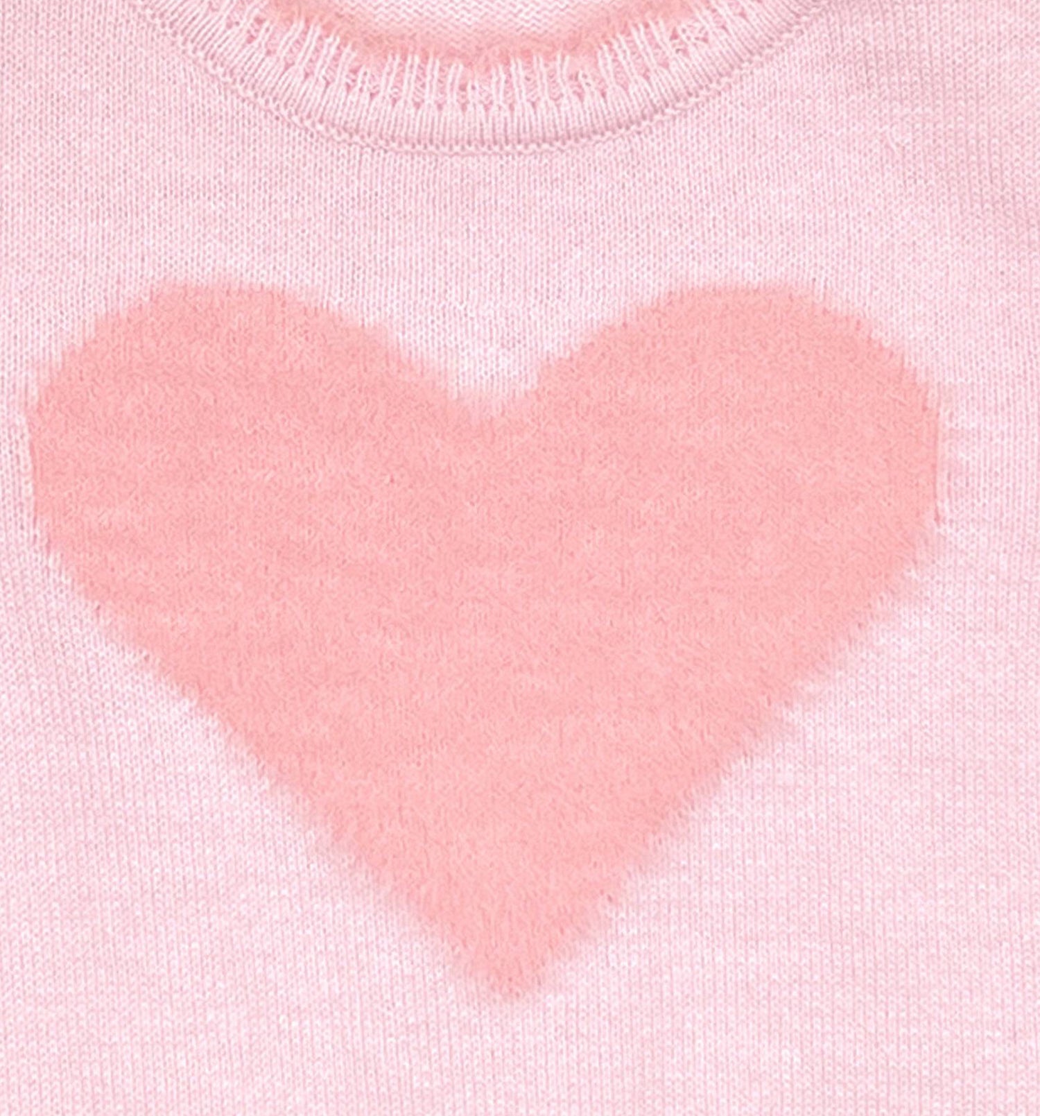 Fuzzy Heart Lightweight Knit Sweater in Pink