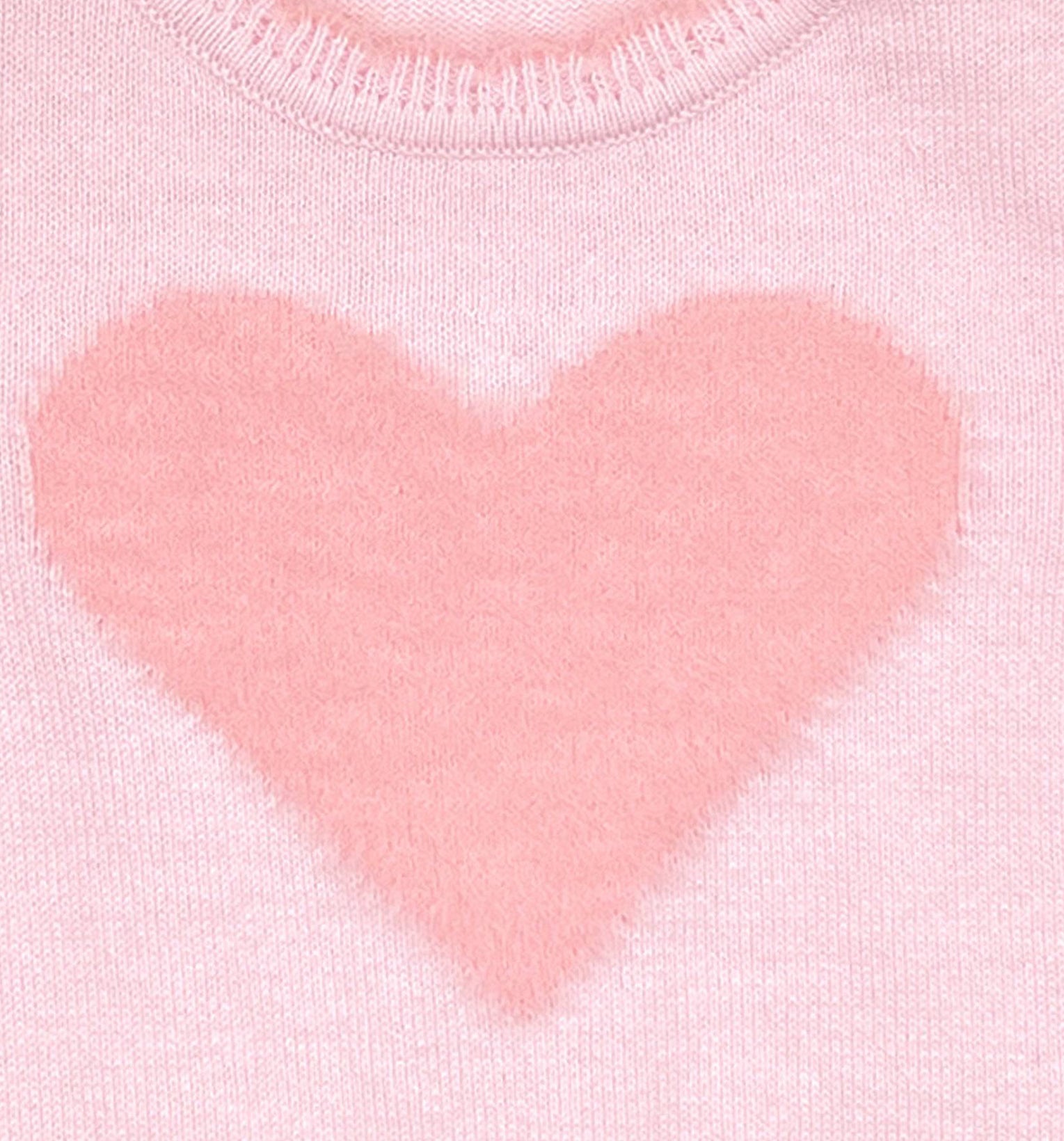 Fuzzy Heart Lightweight Knit Sweater in Pink