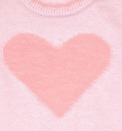 Fuzzy Heart Lightweight Knit Sweater in Pink