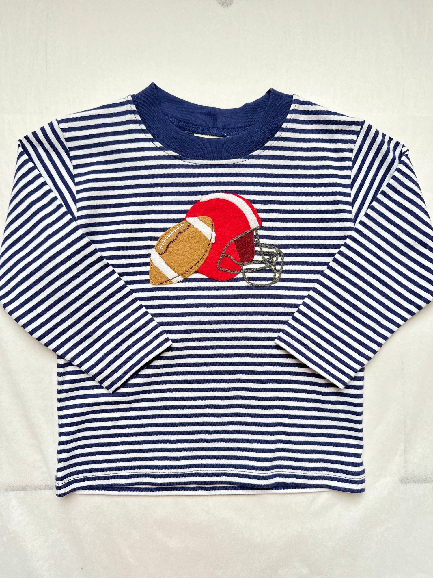 Football Helmet Long Sleeve Navy Stripe Top