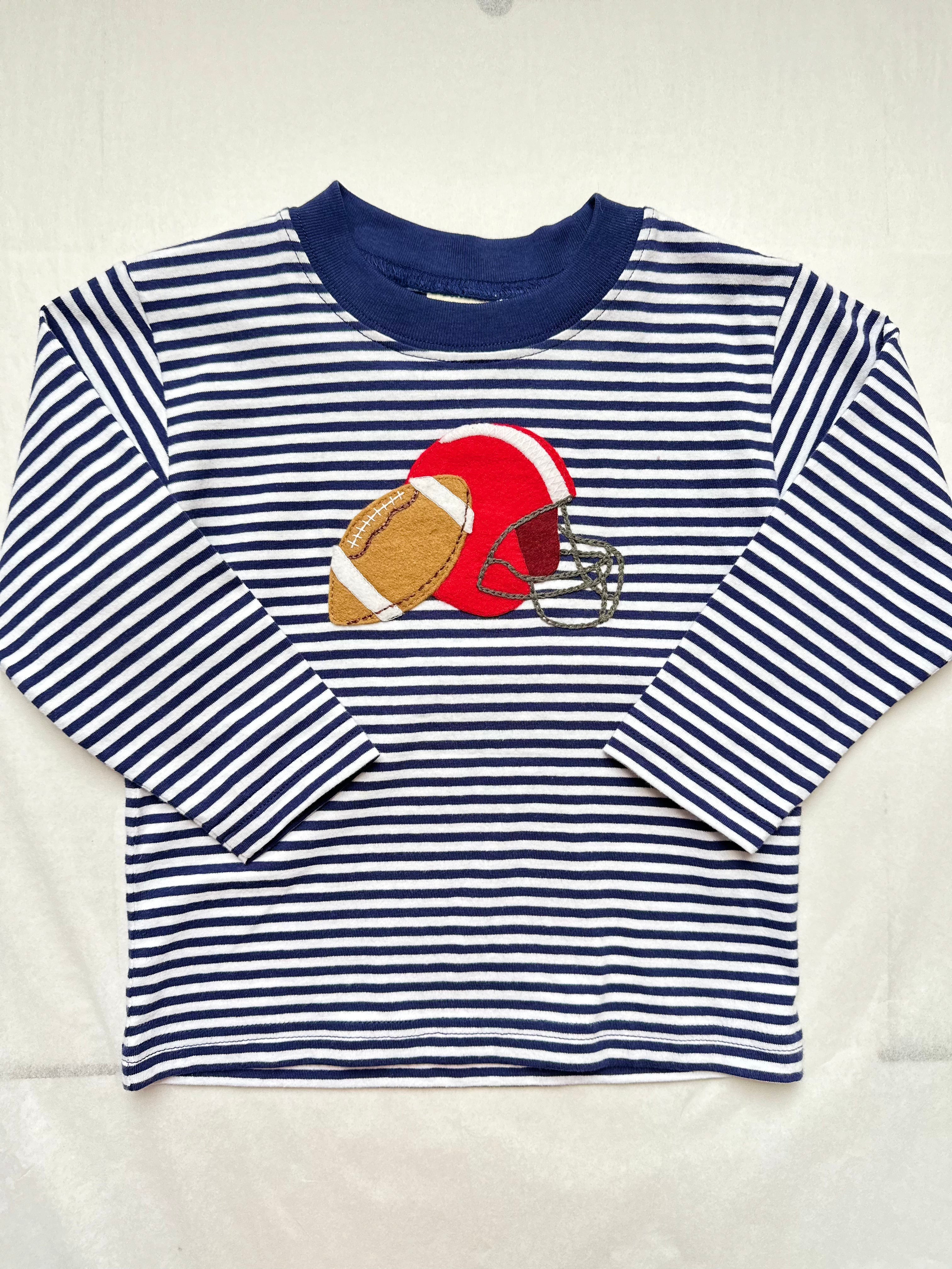 Football Helmet Long Sleeve Navy Stripe Top