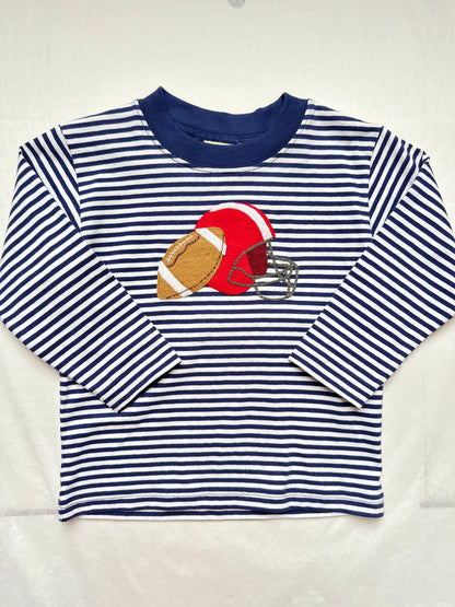 Football Helmet Long Sleeve Navy Stripe Top