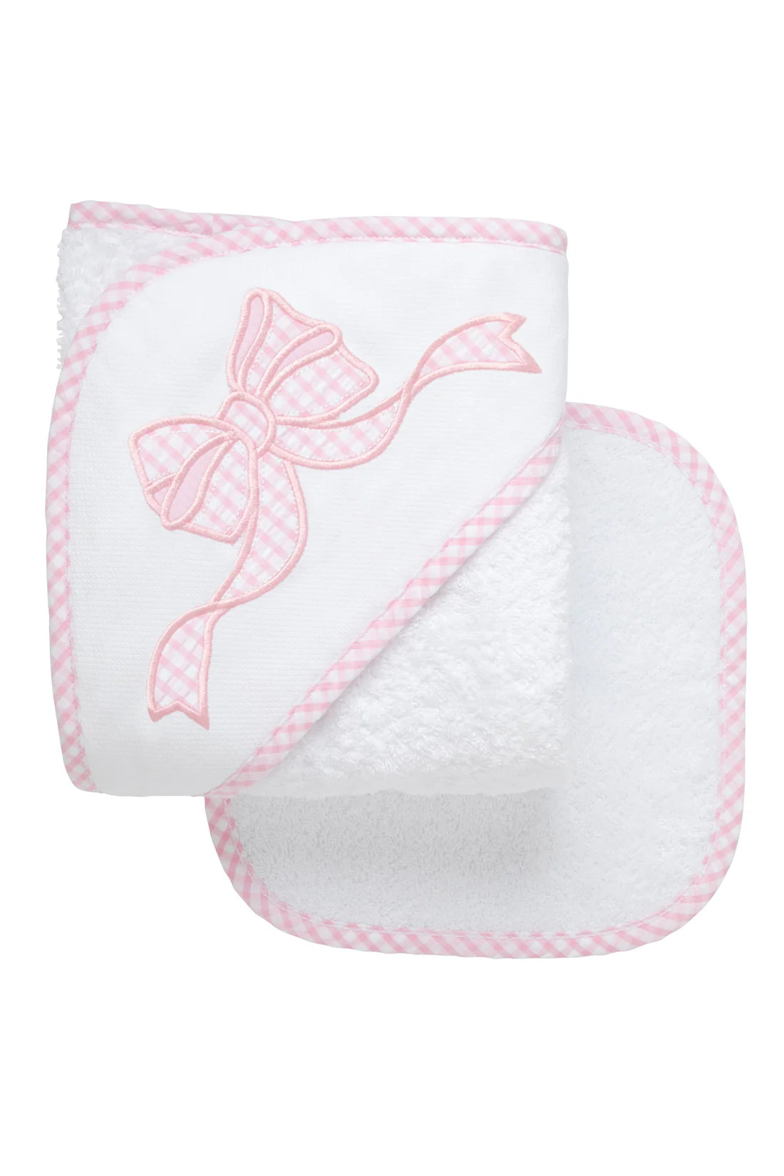 Bow Baby Hooded Towel &amp; Washcloth Set, Pink