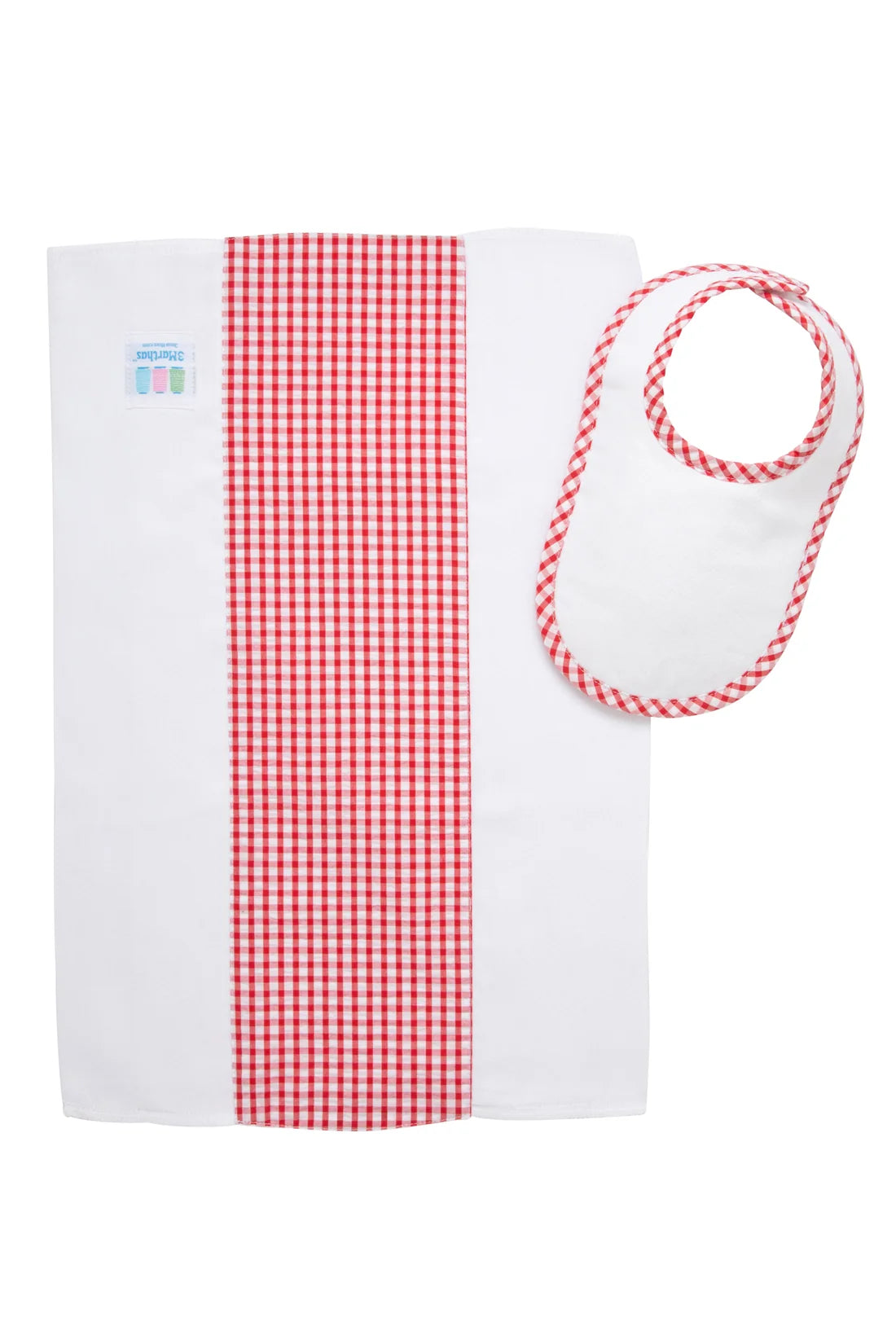 Big Check Drooler Bib &amp; Burp Set, Red