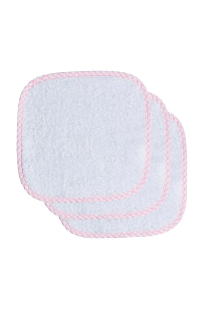Set of Three Washcloths, Pink Seersucker Big Check