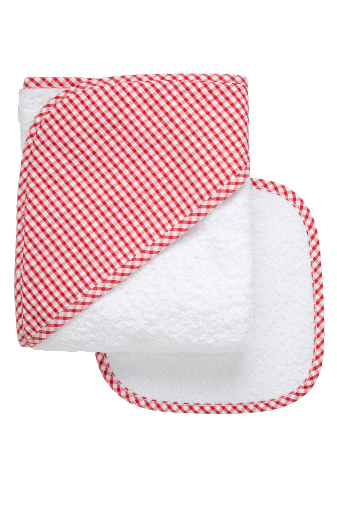 Big Check Baby Hooded Towel &amp; Washcloth Set, Red