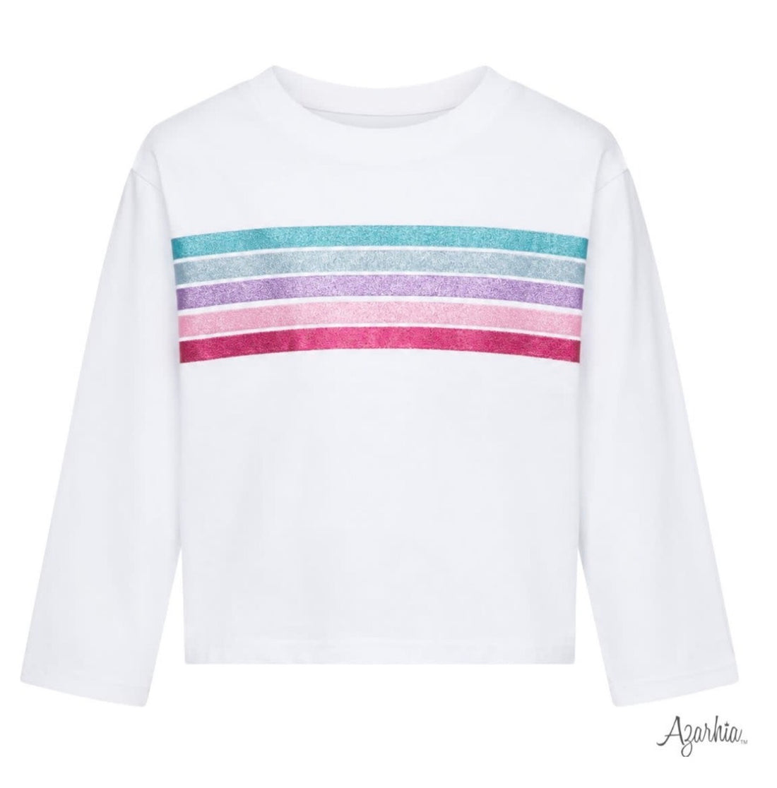 Glitter Fall Lines White Long Sleeve Boxy Tee