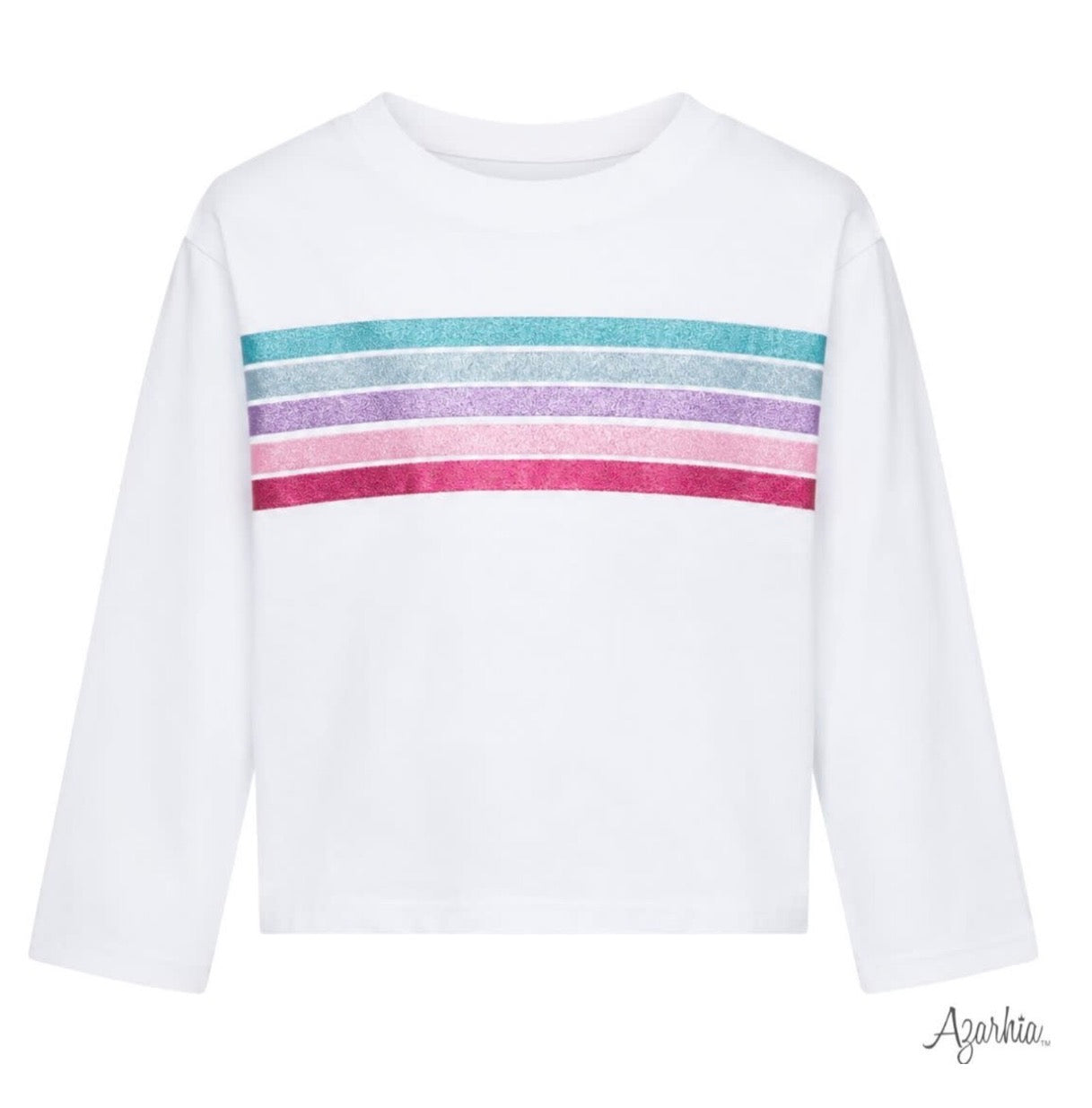 Glitter Fall Lines White Long Sleeve Boxy Tee